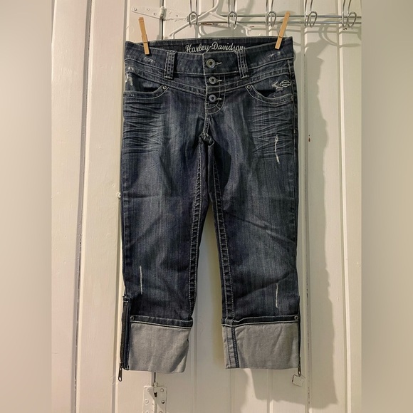 Harley-Davidson y2k(2011) cropped jeans size 4 EUC - Picture 1 of 9